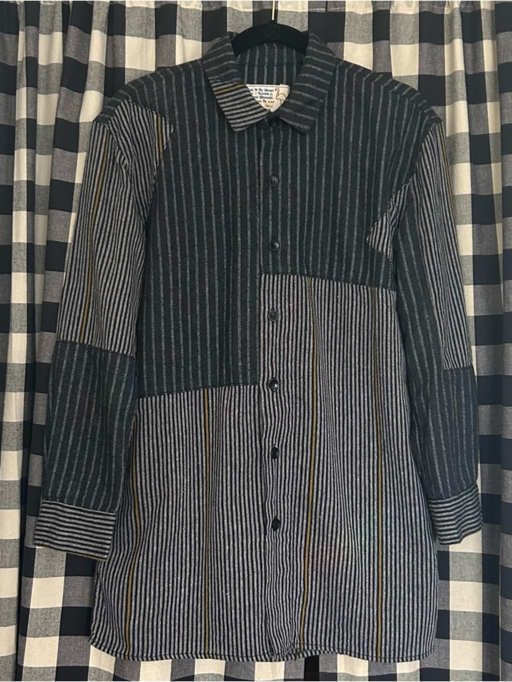 Cotton Flannel “Collaged” Shirt. 
Lightweight/Tailored. Medium. New w/Tags.